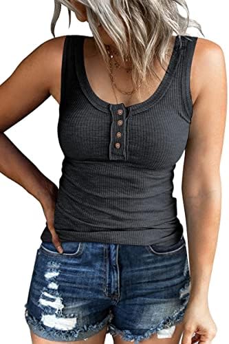 Buy Kissfix Women Tank Tops Summer Casual Ribbed Sleeveless Basic Cami Top Slim Henley Button Down Blouses