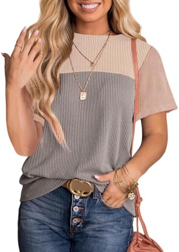 Buy Dokotoo Womens Color Block Fashion Short Sleeve Crewneck Knitted Spring Summer Casual Loose T Shirts Tops